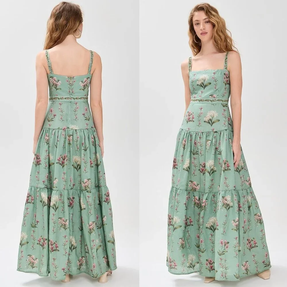 Agua by Agua Bendita Lima Maxi Dress Orquidea Green Embroidered Floral Size M - Picture 2 of 15